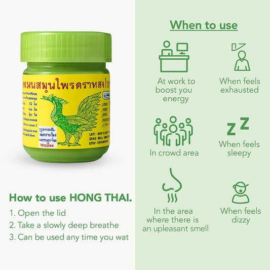 Hongthai Inhaler Green - Traditional Herbal Nasal Inhaler Pack for Clear Breathing Relief
